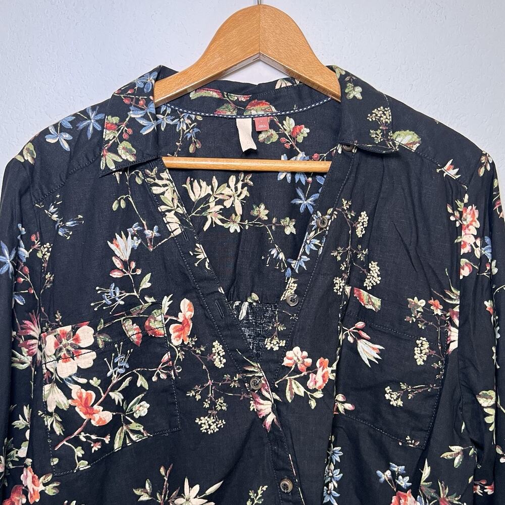 Anthropologie Pilcro Top Size L Black Floral Cropped Waist-tie Linen Blend Fall - Picture 5 of 14
